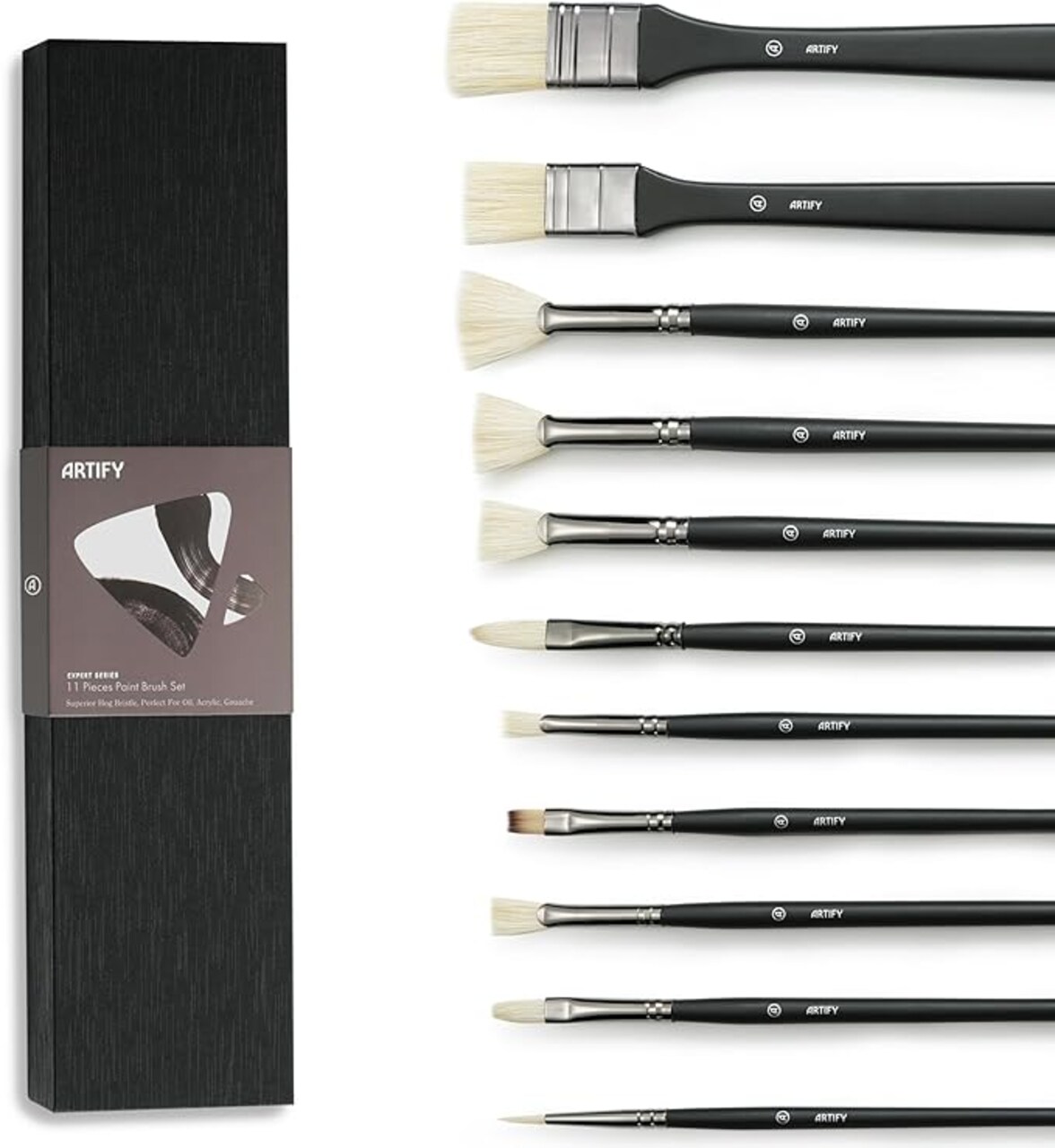 ARTIFY Oil Paint Brush Set - 11 Pieces | Professional Artist Paint Brush Set for Oil Painting | Natural Hog Bristle Brushes with an Additional Nylon Brush, Perfect for Oil, Acylic and Gouache